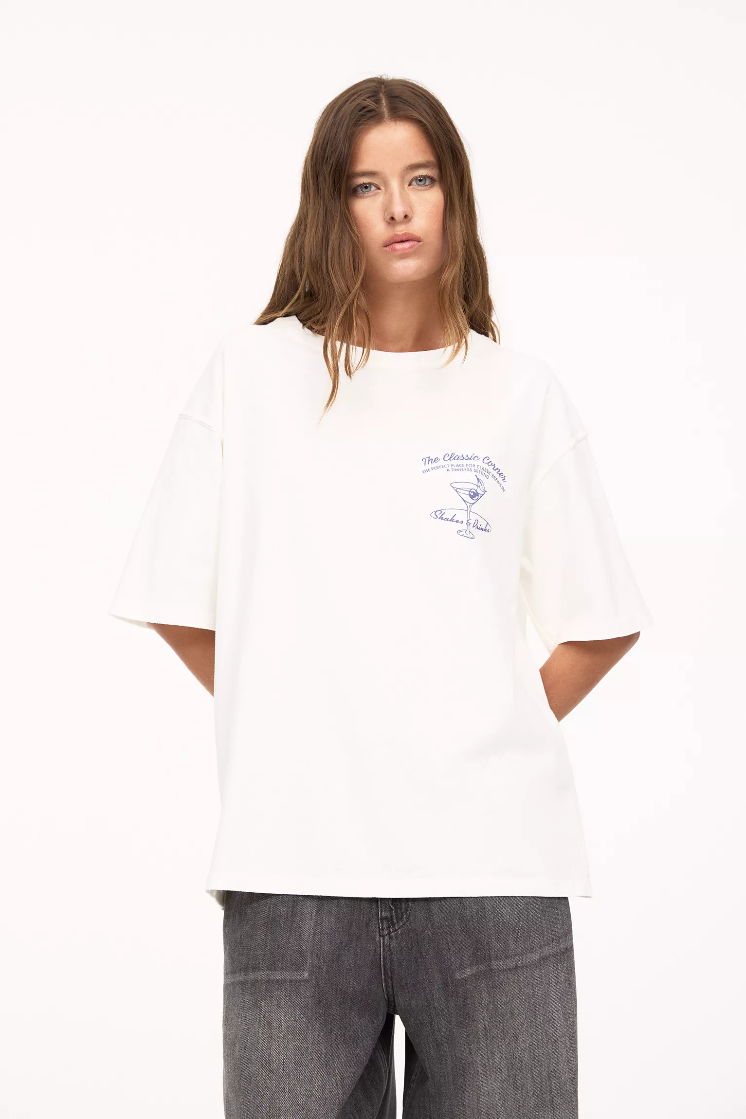 White T-shirt with napkin graphic